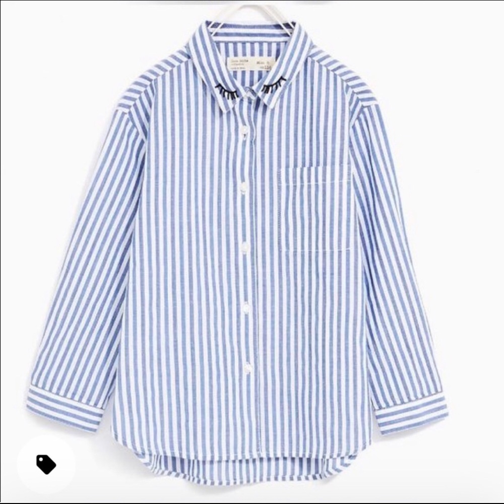 ZARA Kids Dreamer Eyes Embroidered Striped Blouse